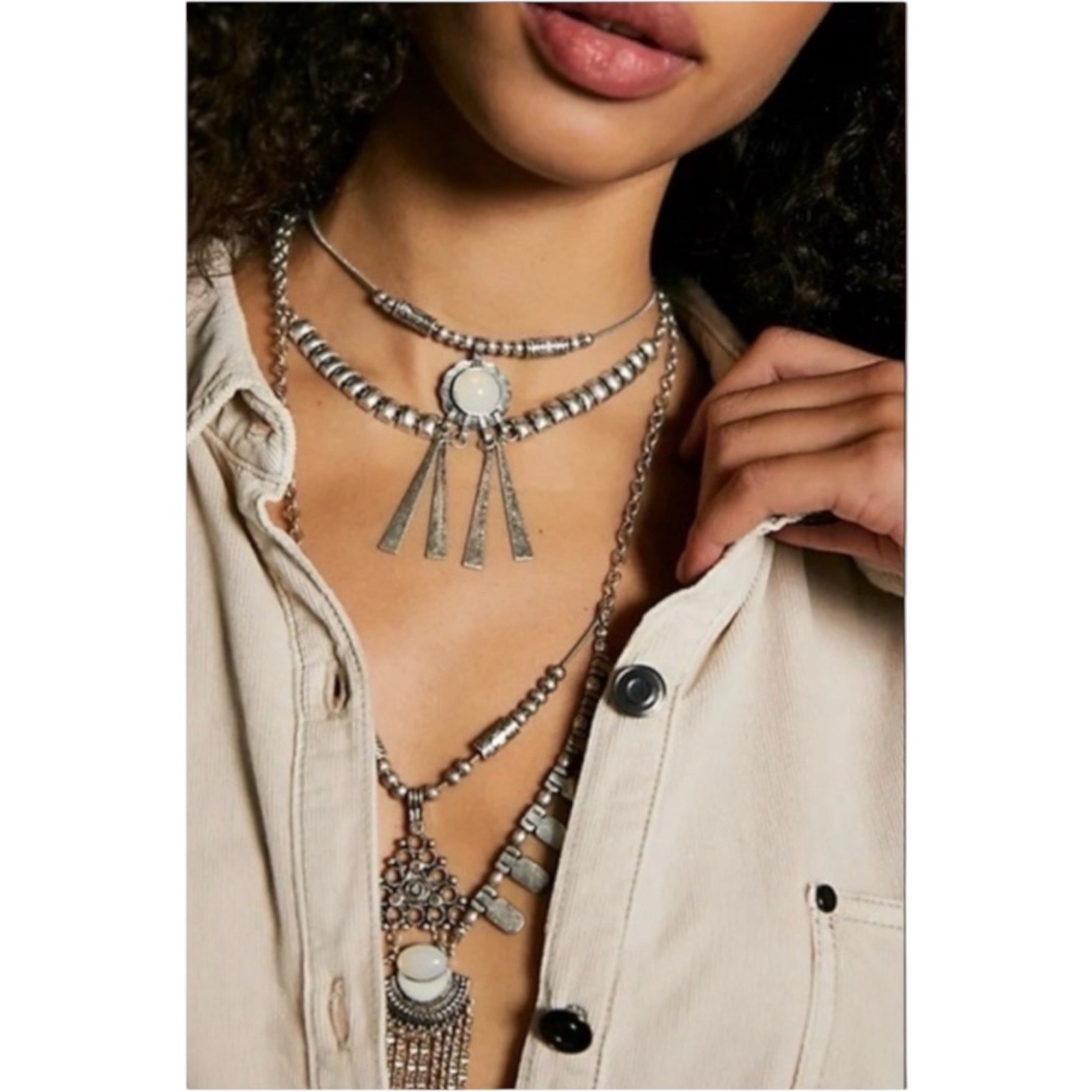 Free People Bring It Home Layered Necklace Gold Black Statement Bohemian Witchy