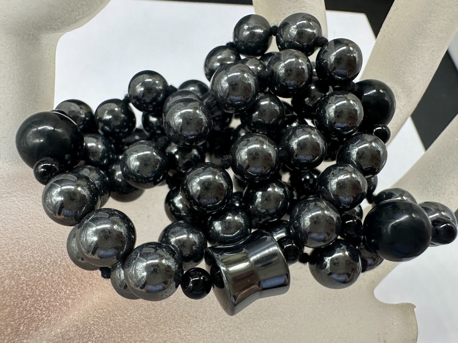 ESTATE POLISHED HEMATITE BEAD BALL BARREL STRAND STRING NECKLACE 28″