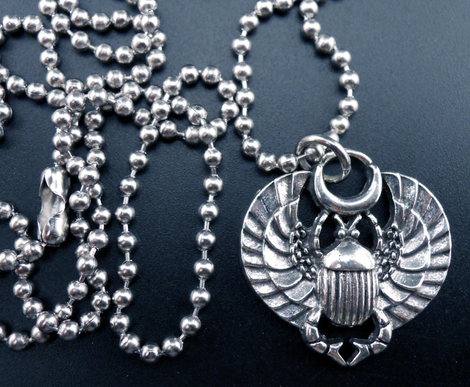 Scarab Beetle Necklace Stainless Chain New Pendant Winged Dung Charm Egyptian