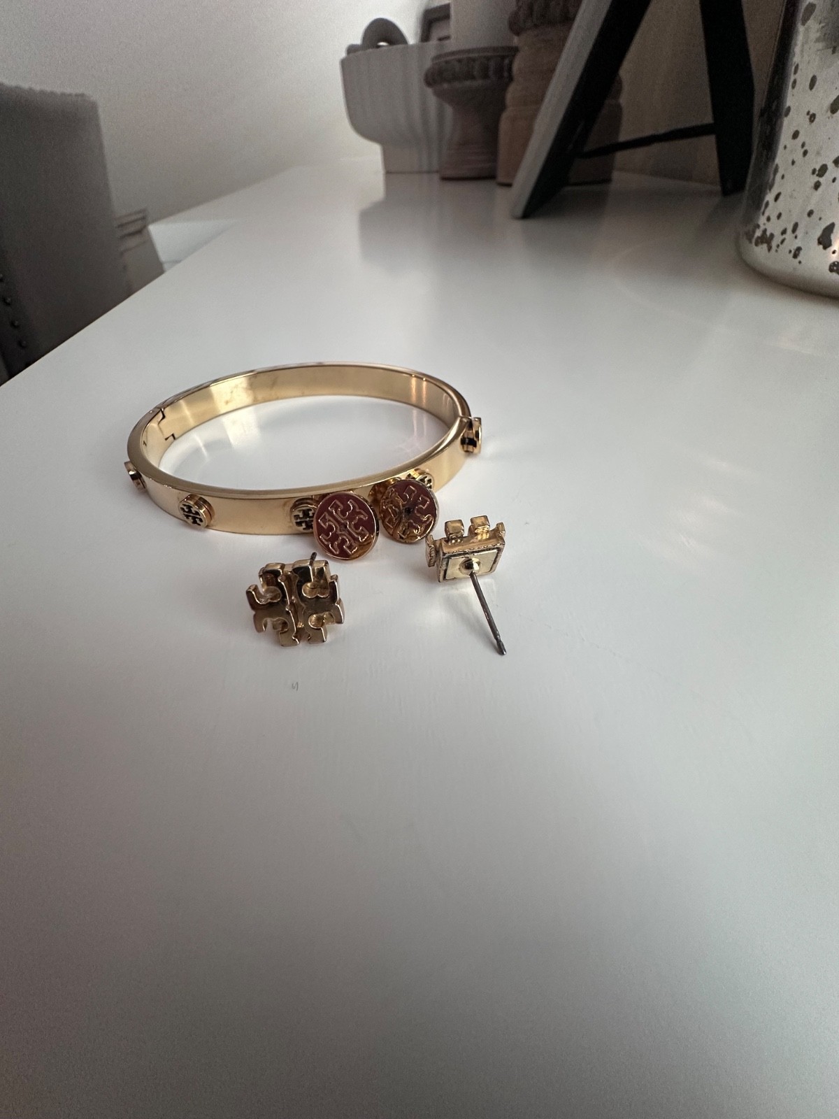 Tory Burch Miller Stud Hinge Bangle Bracelet Gold Tory Burch Earring Set