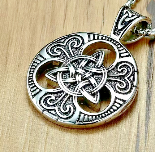 Large CELTIC KNOT PAGAN WITCH TRIQUETRA Pendant 24″ 925 Plated Silver Necklace