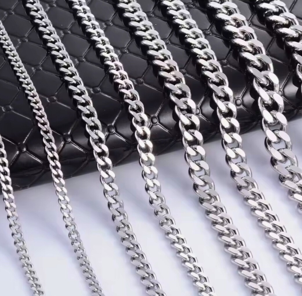Stainless Steel Silver Tone Cuban Link Curb Chain Necklace 3.5–9mm 16–30in