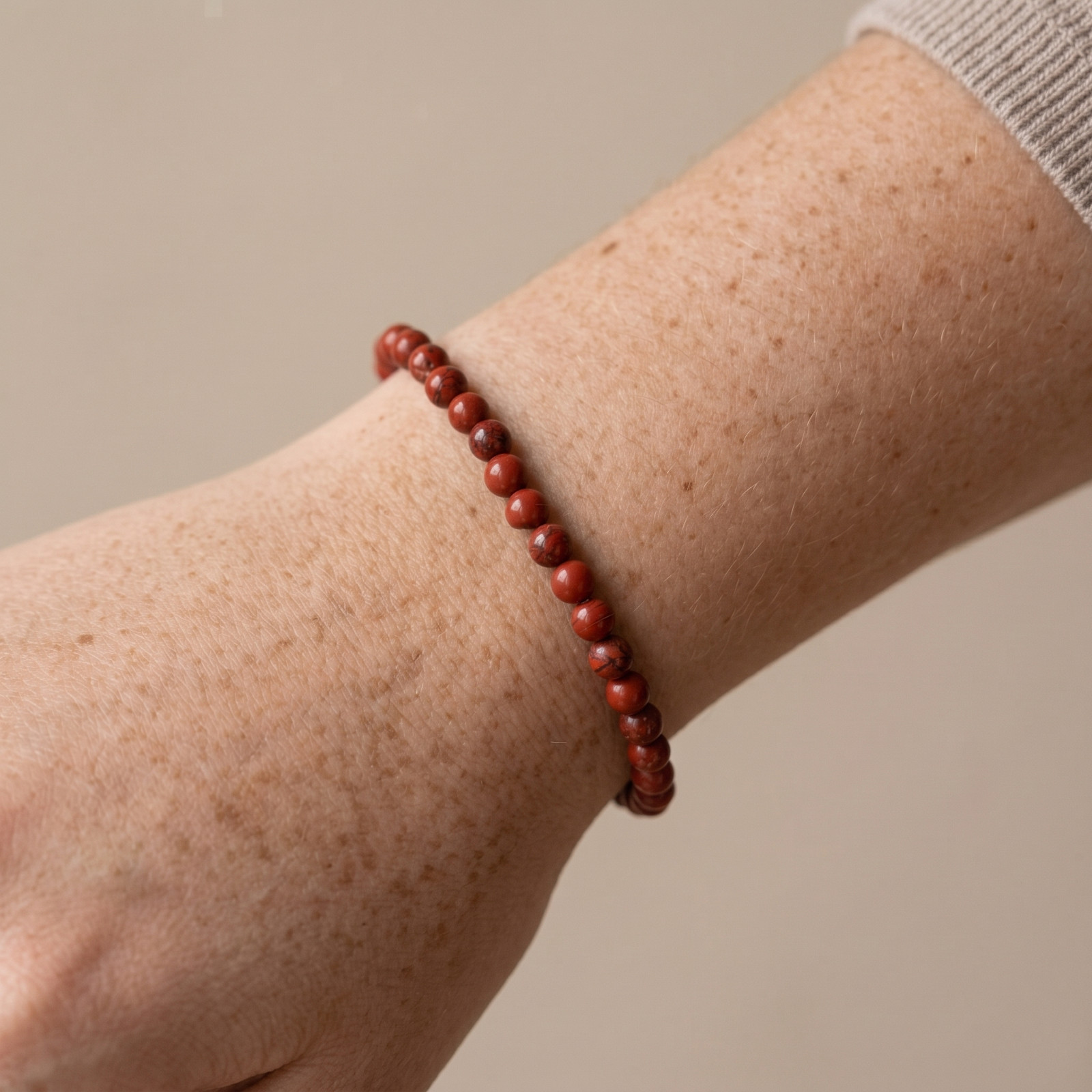 4mm Red Jasper Bead Bracelet Adjustable Macrame Grounding Healing Strength