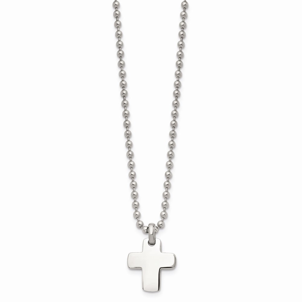 Chisel Unisex Necklace Stainless Steel and Polished Cross Beaded Themed, 20 inch