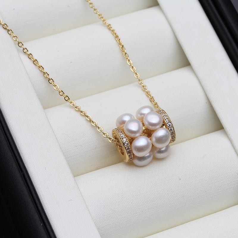 Natural Freshwater Pearl Pendant Necklace Gold Plated Wedding Women Gift