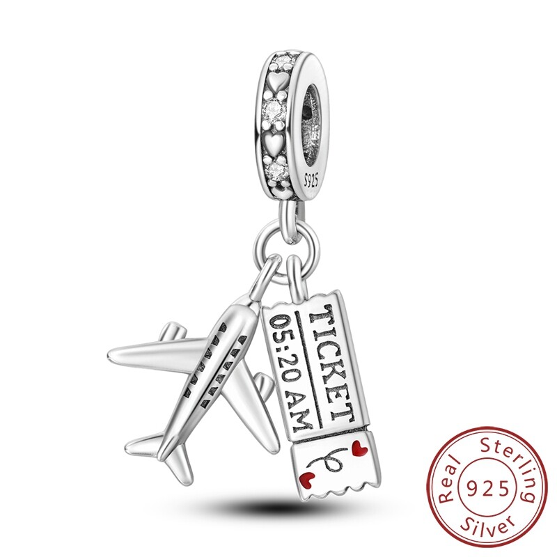 MULA S925 Sterling Silver Charm AAA CZ Love Travel Dangle fit Bracelet Necklace