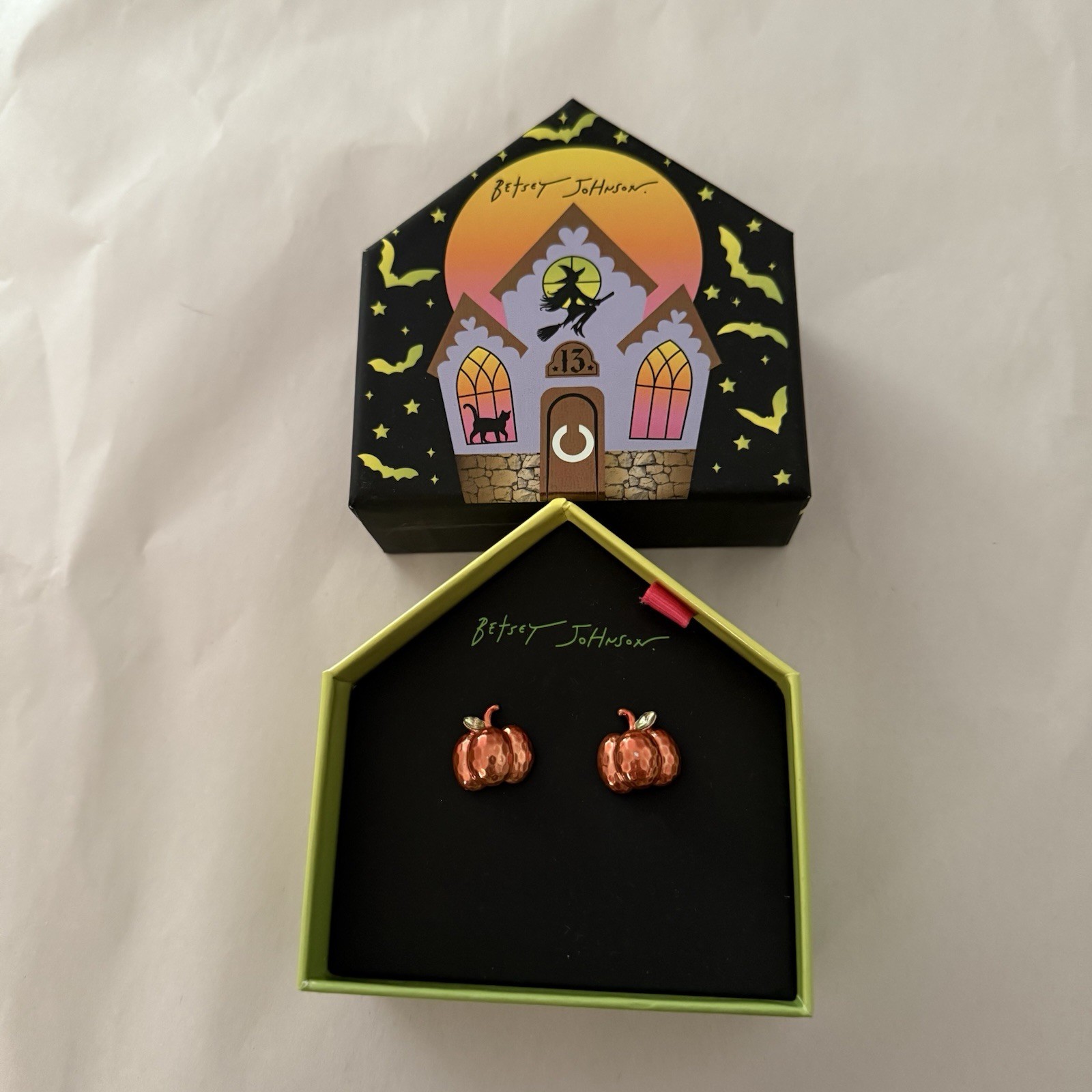 Betsey Johnson Metallic Orange Pumpkin Stud Earrings Fall Halloween Thanksgiving