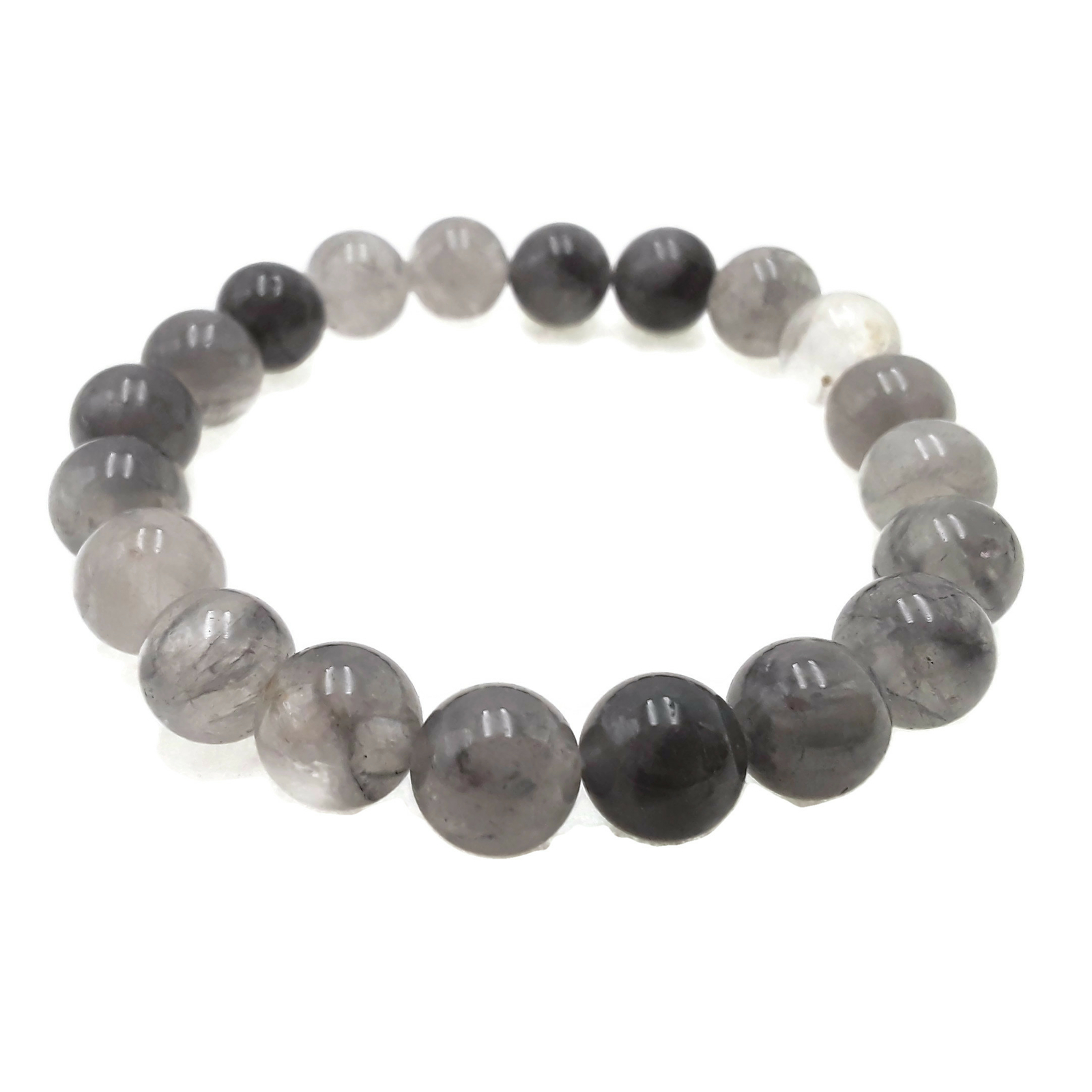 Cloudy Gray Quartz Bracelet Smooth Round Size 8mm 10mm 7.5″ Length