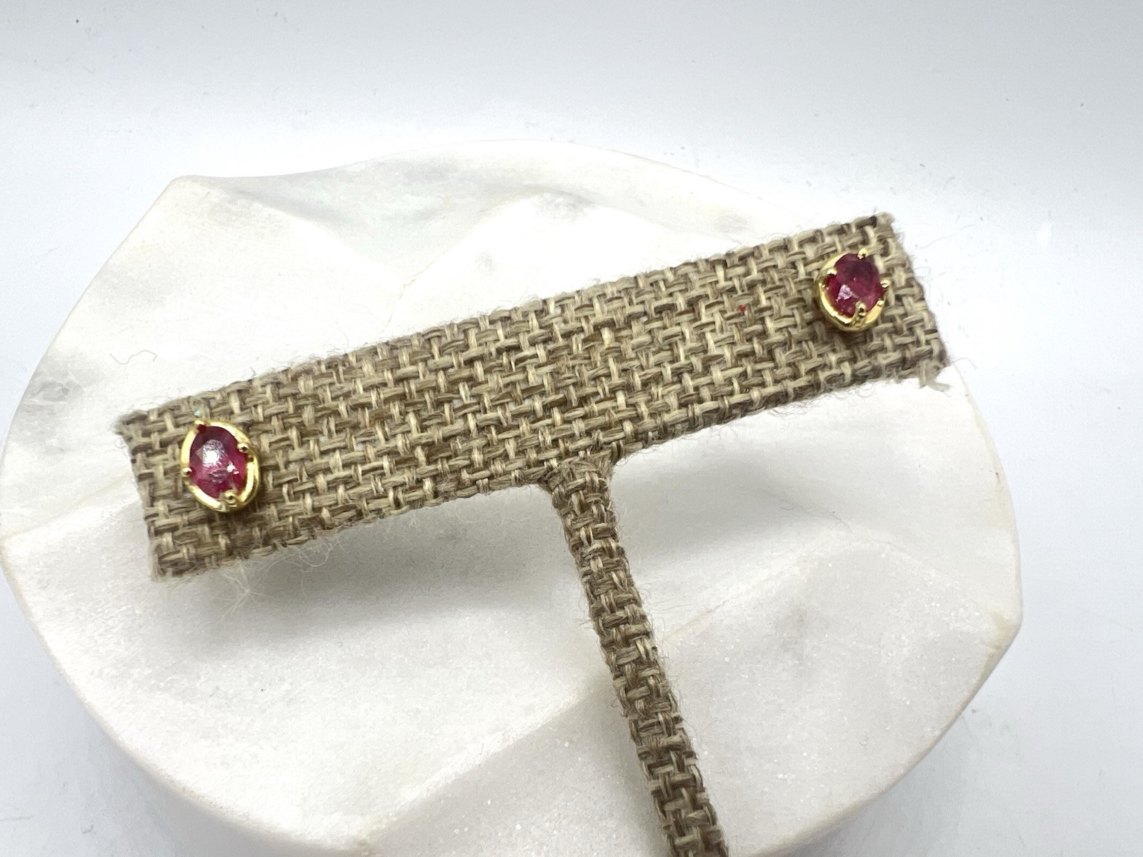Ruby Gemstone Oval Post Back Earrings – Roost Collection – Gold Plated Silver