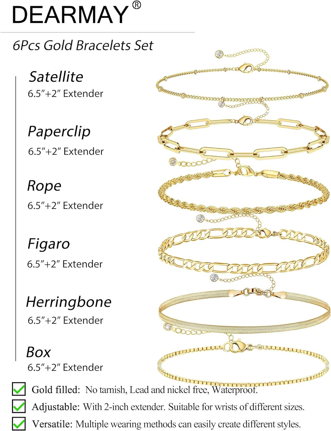 Gold Bracelets for Women Waterproof, 14K Real Gold Jewelry Sets for Women Trendy