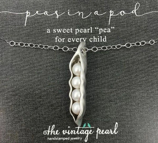 “Peas in a Pod” Pearl and Pewter Necklace. Made in USA