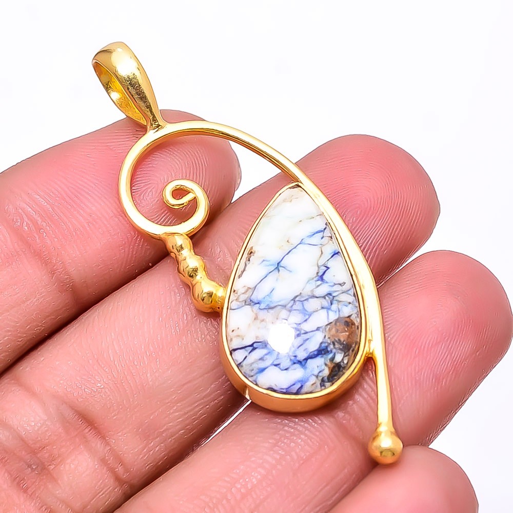 Azurite Turquoise – Utah Gold Plated 925 Sterling Silver Pendant 2.03″ P23