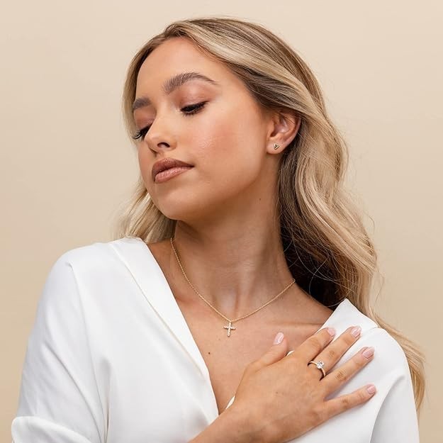 14K Gold Plated Cubic Zirconia Cross Necklace Women Cross Faith Pendant Necklace