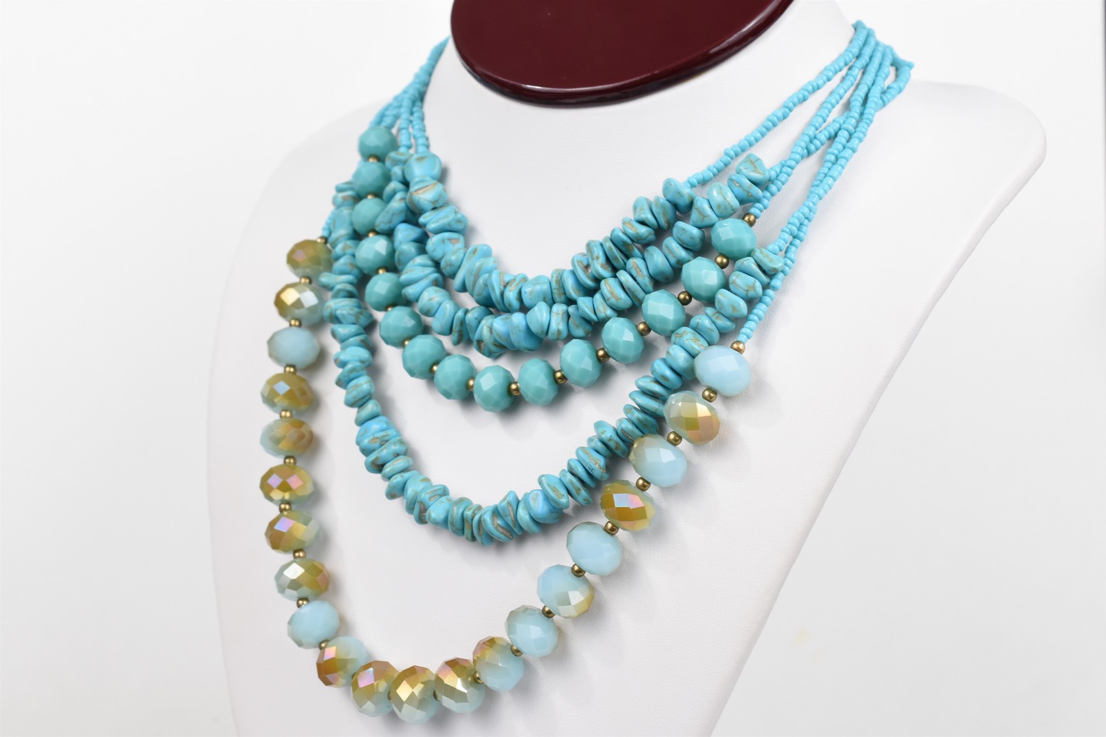 Multi-Strand Turquoise Glass Magnesite & Crystal Necklace 20-30 in Ext