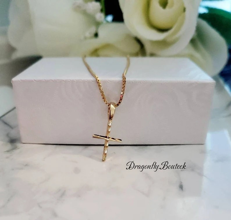 Gold Cross Necklace, Tiny Cross Necklace, 14k Gold Plated