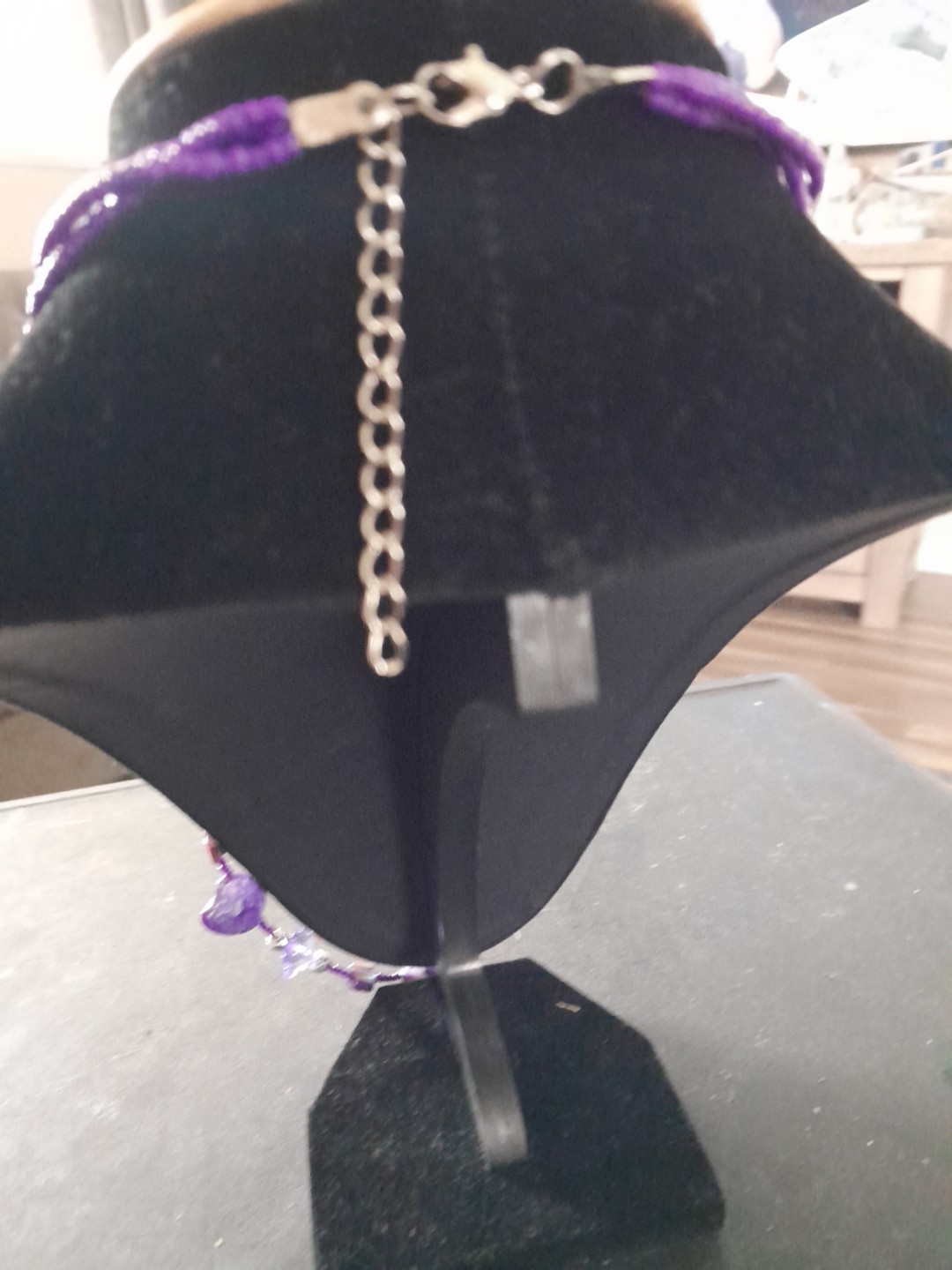 Purple Beaded And Dye Shell Three Strands Necklace