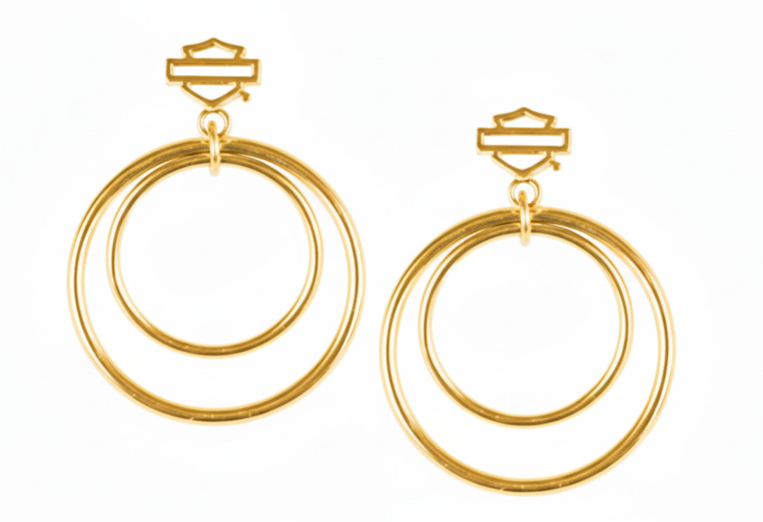 Harley-Davidson® 35mm B&S Logo Double Hoop Gold Plate Post Earrings 15 HSE0006
