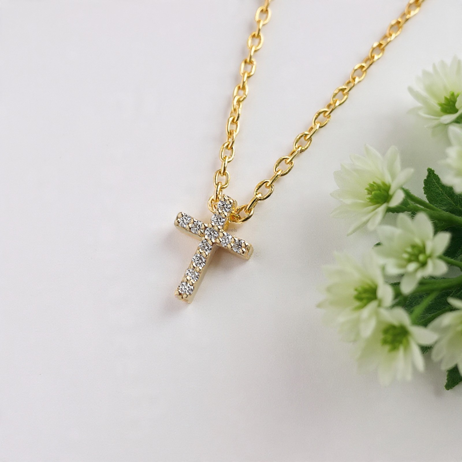 Diamond Cross Necklace Yellow Silver handmade jewelry Necklace Religious Jewelry