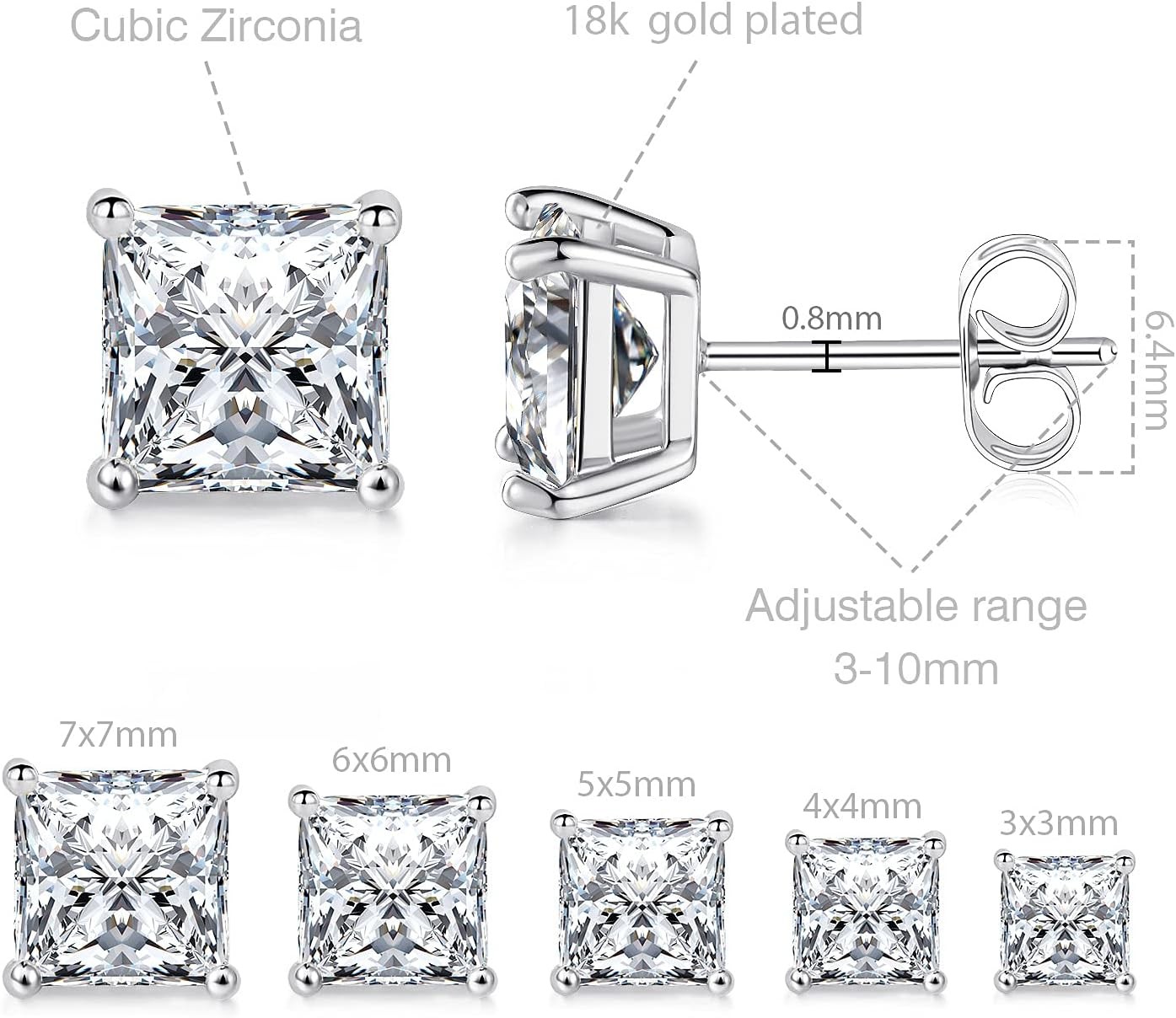 MDFUN 5 Pairs Square Earrings Set for Women Hypoallergenic 18K White Gold/Yellow