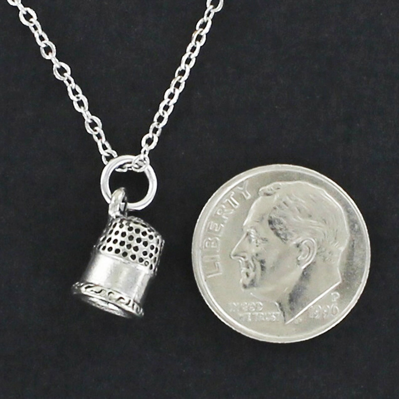 THIMBLE Necklace – Pewter 3D Charm on Cable Chain Sew Sewing Quilting Hobby NEW