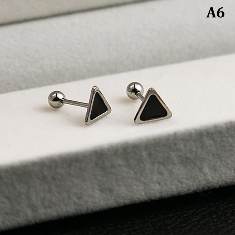 Silver Black Heart Star Round Small Stud Earrings for Women Ear Studs Jewelry