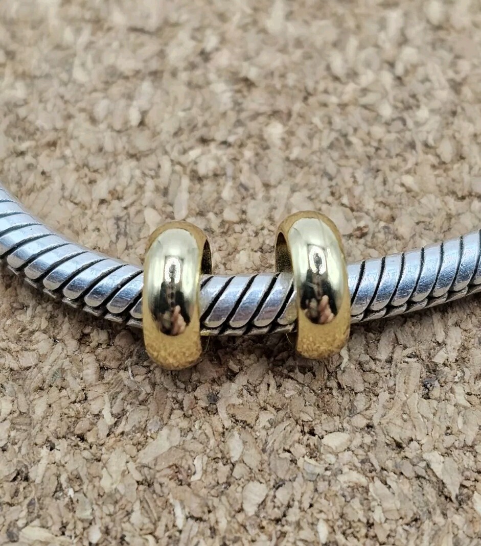 2 Authentic 18k Gold Over Silver Smooth Spacer European Charm Beads Lot