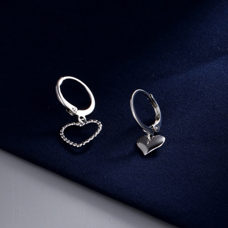 925 Silver Plated LeverBack Small 10mm Hoop Heart Charm Drop Dangle Earrings S6
