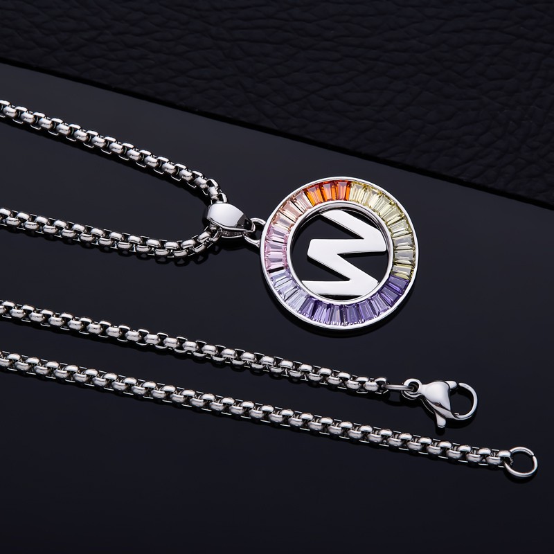 Initial Letter A-Z Necklace 24“ Chain CZ Cubic Zirconia Stone 925 Silver Pendant