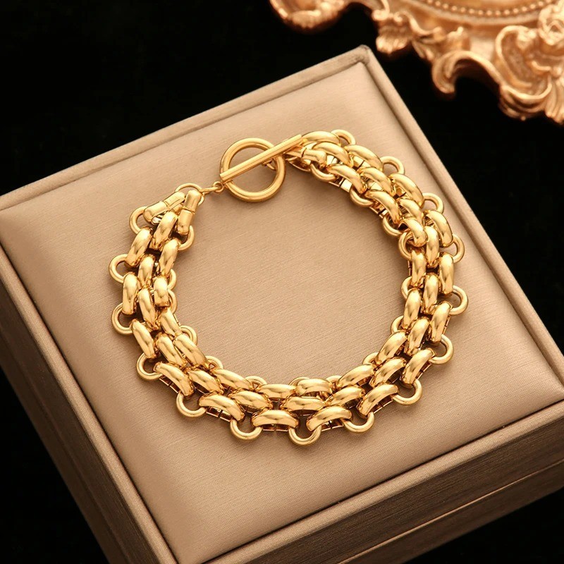 Fashion Men Women Stainless Steel Gold Silver Tone Chain Bracelet Bangle Jewelry