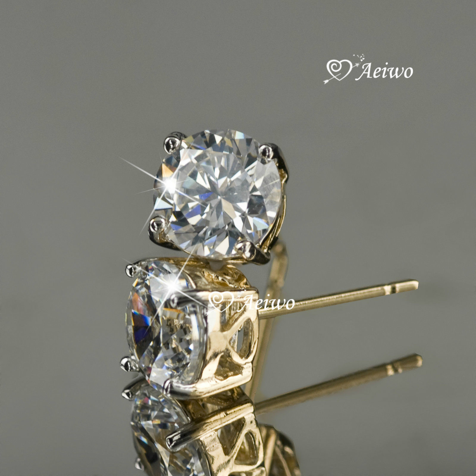 18K YELLOW WHITE GOLD GF STUD MADE WITH SWAROVSKI CRYSTAL EARRINGS 6MM