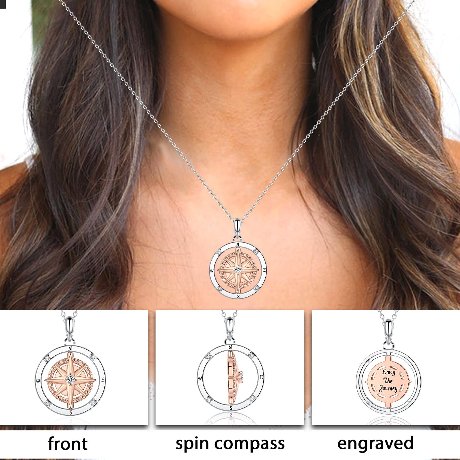 Graduation Gifts for Her 2025 Inspirational Spin Compass Pandant Necklace for…