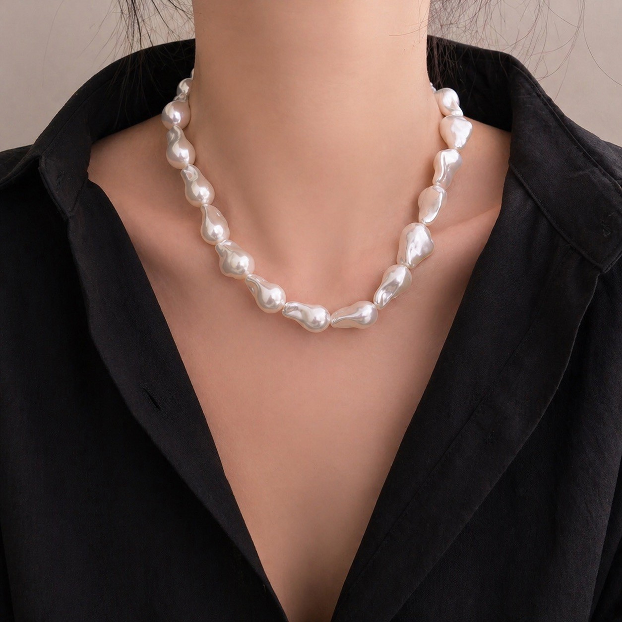 Large Baroque Pearl Necklace – High Luster Faux Pearl Statement Beach Beauty