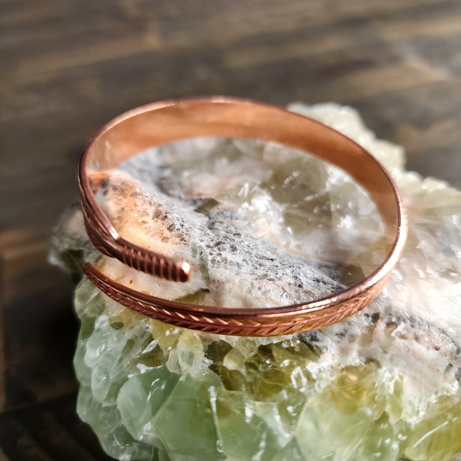 Pure Copper Feather Bracelet Bangle Adjustable 10 mm Wide 20g Open Cuff