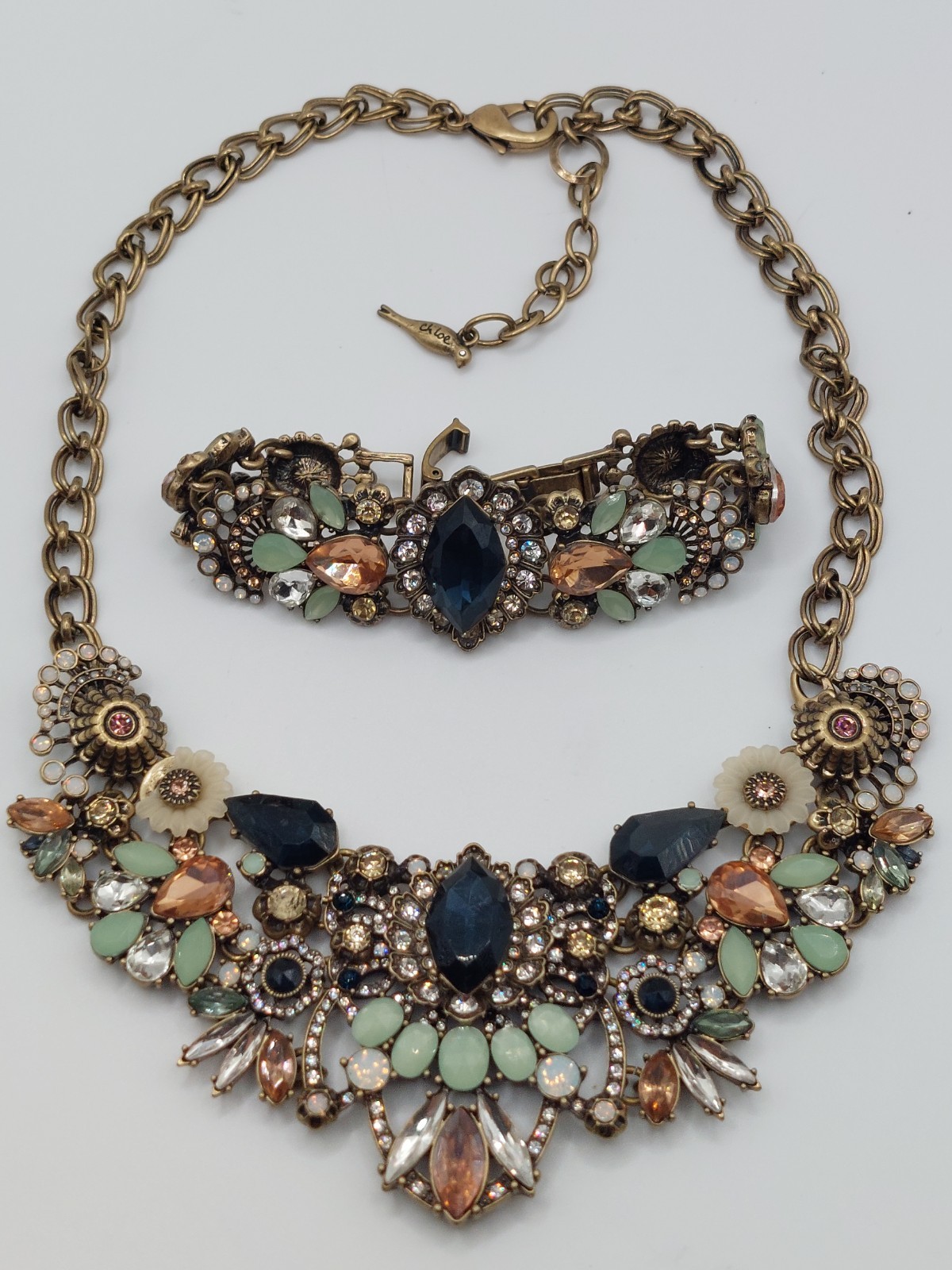 Floral Statement Necklace Bracelet Set Chloe Isabel Blue Peach Mint Earthy Glam