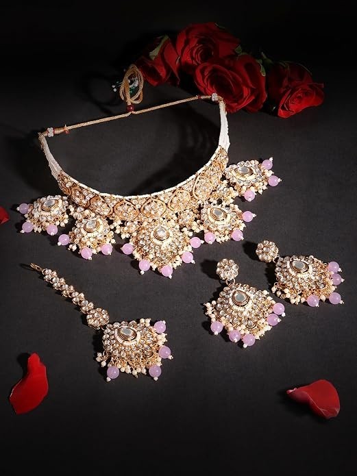 JAYWAR Jewelry Set Bridal Wedding Party Wear Necklace Earrings for Women Kundan