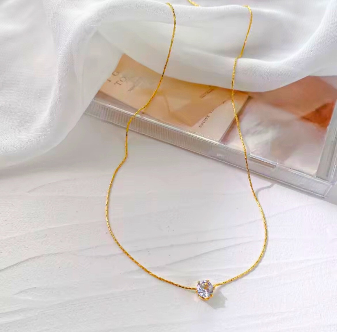 Minimalist Zircon Pendant Necklace Choker Adjustable Silver Gold Plated
