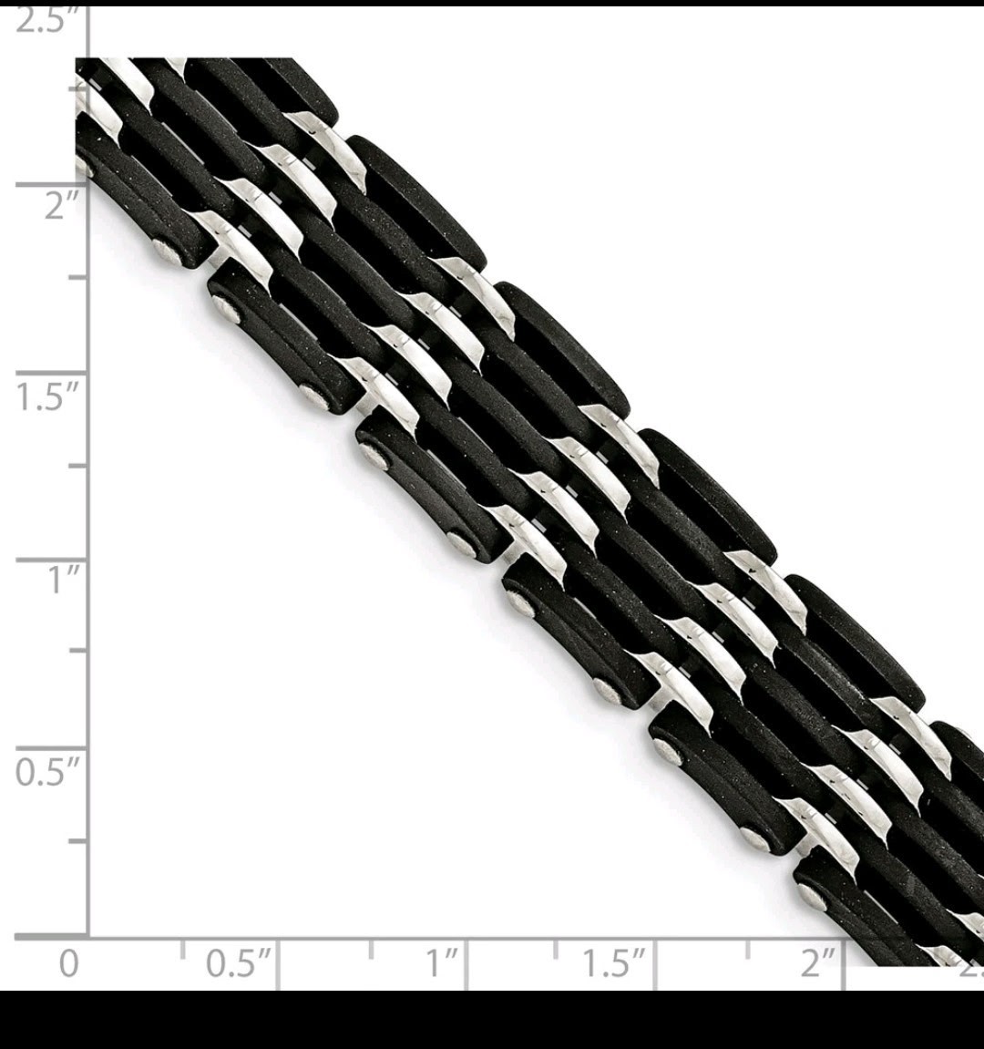 Black & Silver Stainless Steel Bar Link Chain Bracelet, Box Clasp, Signed