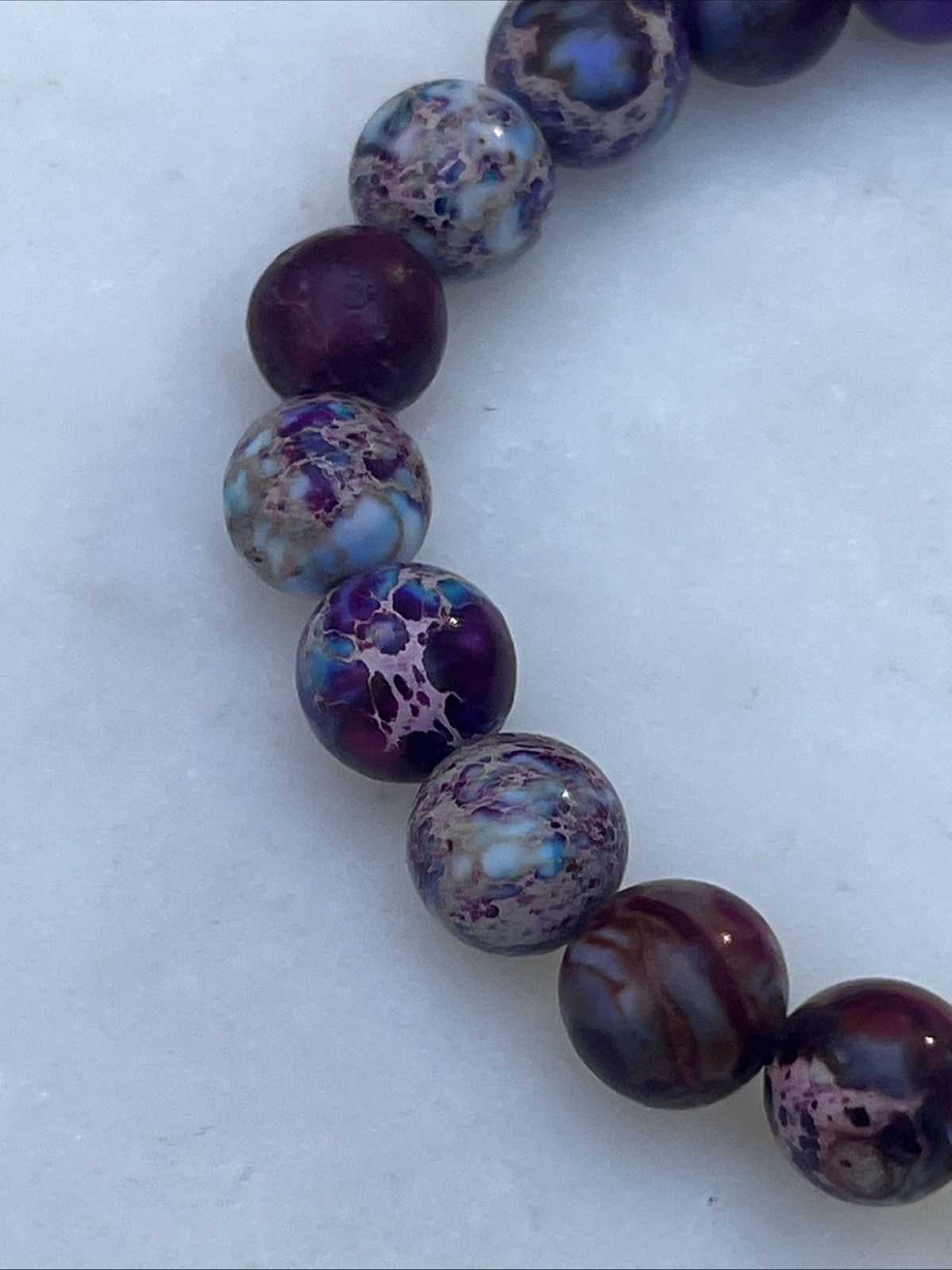 Pull On Stone Beaded Stretch Bracelet with Cross