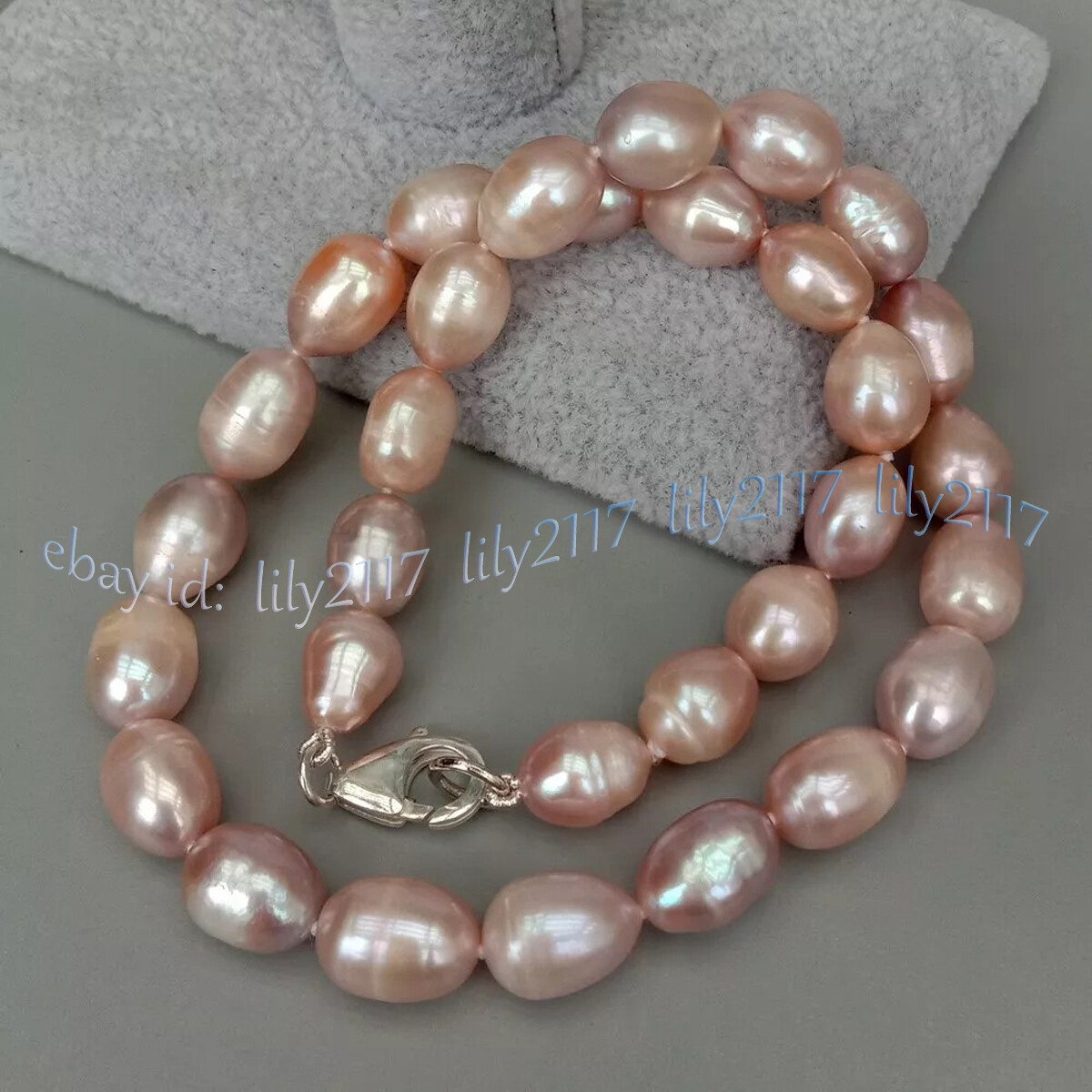 Natural White Black Gray Pink Purple Rice Cultured Pearl Necklace Silver Clasp