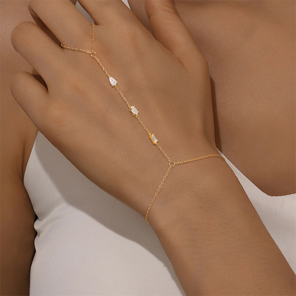 Sterling Silver Hand Chain Bracelet Heart Star Simulated Zirconia Jewelry