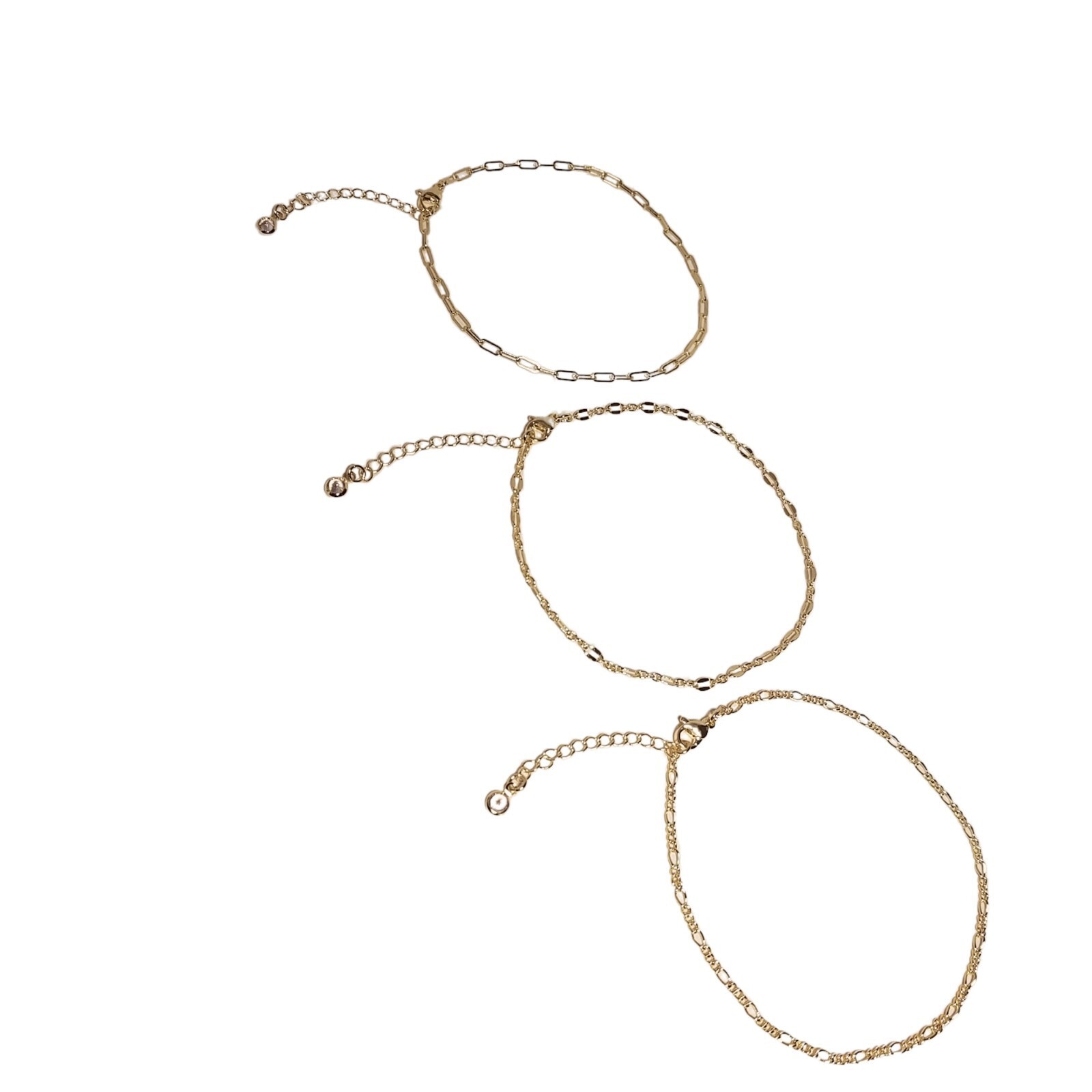 DEARMAY ANKLE BRACELETS Gold Plated Adjustable Chain Anklets 3 Pc Jewelry Set