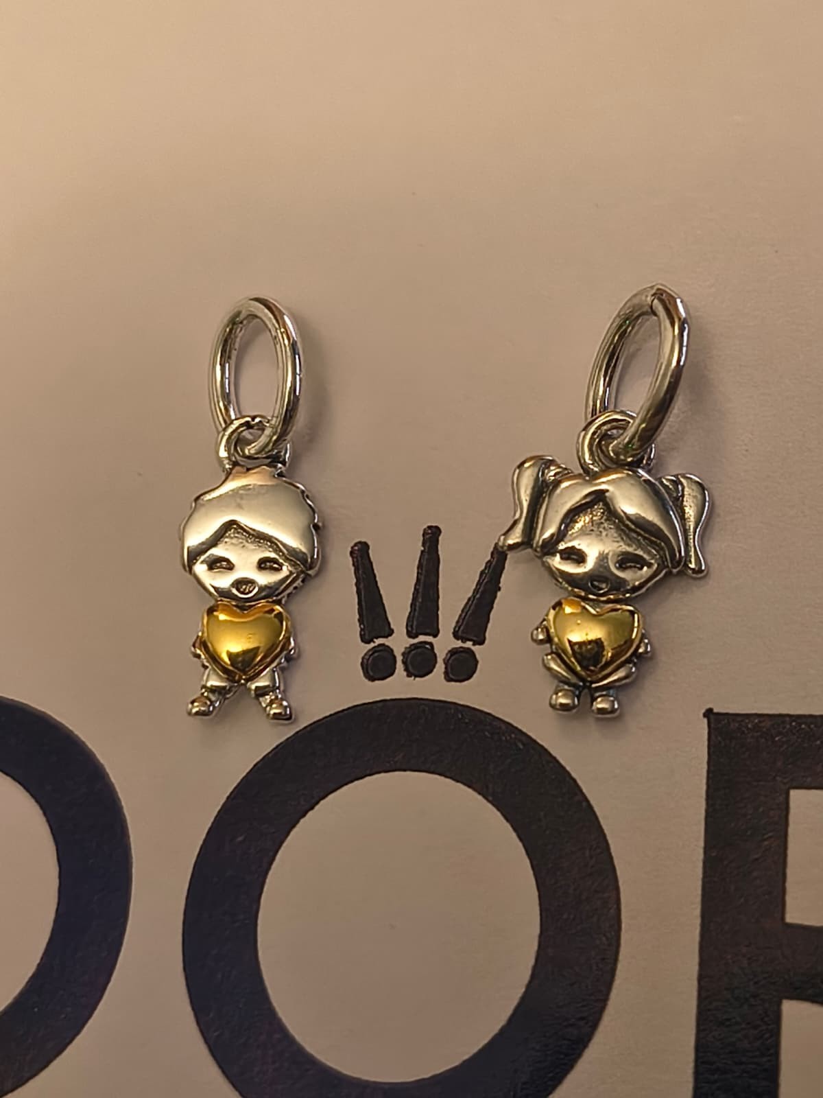 PANDORA 14K Gold & 925 Ale Happy Girl & Boy Dangle Charm SET OF 2 PCS W/Box