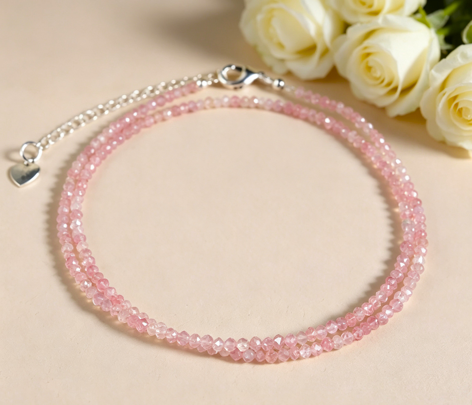 2mm Rose Quartz Choker Necklace | Self Love Dainty Adjustable Layering Jewelry