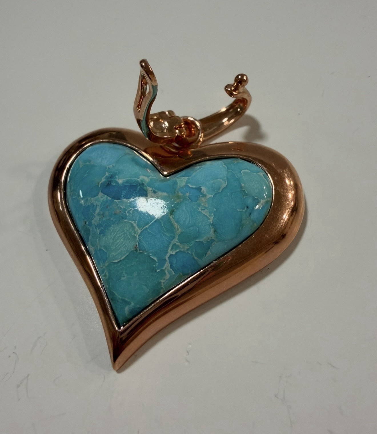 TIMNA COLLECTION Turquoise Heart Copper Enhancer with Copper Wheat Chain 18″