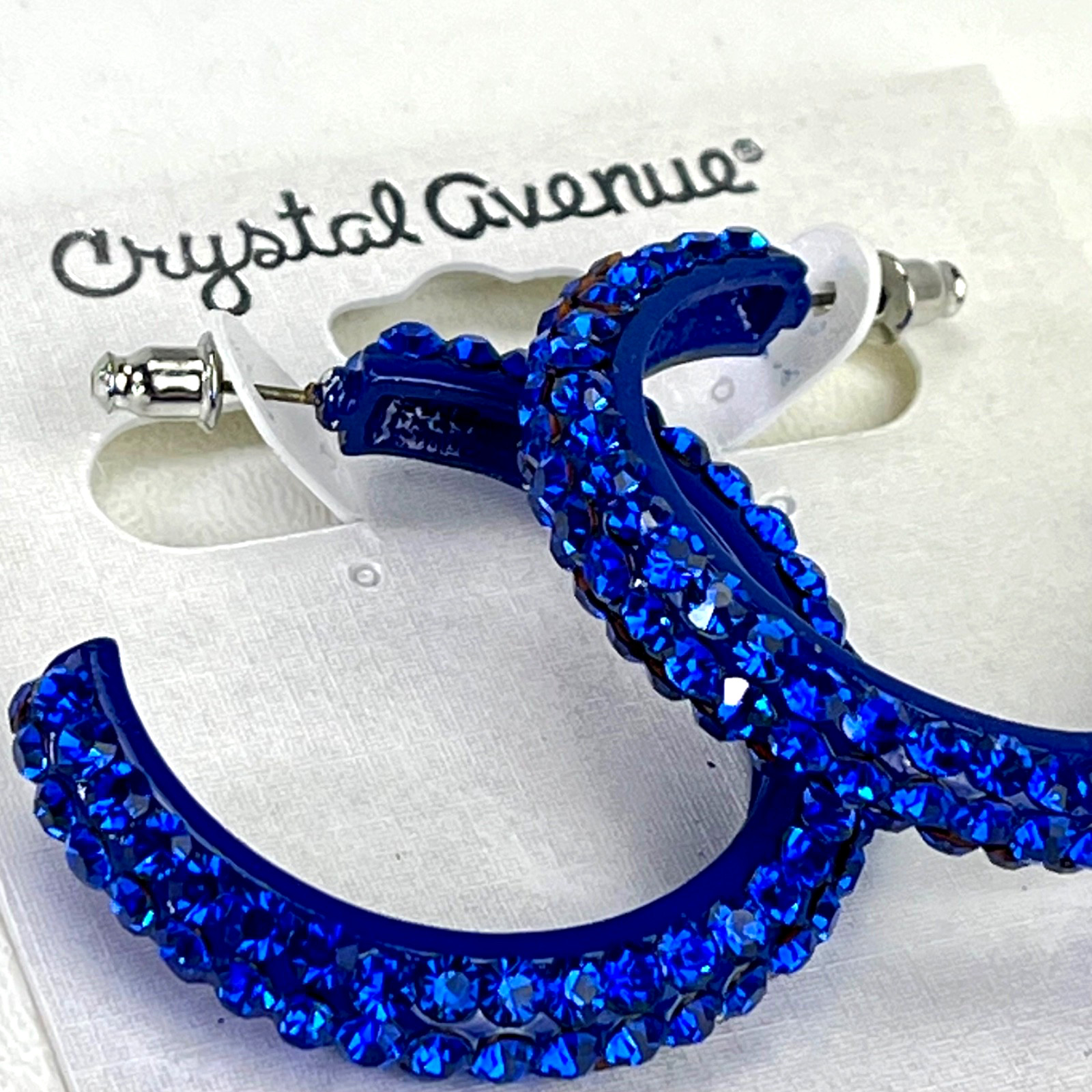 Blue Crystal Half Hoop Earrings Crystal Avenue Cobalt Pierced Lead Compliant