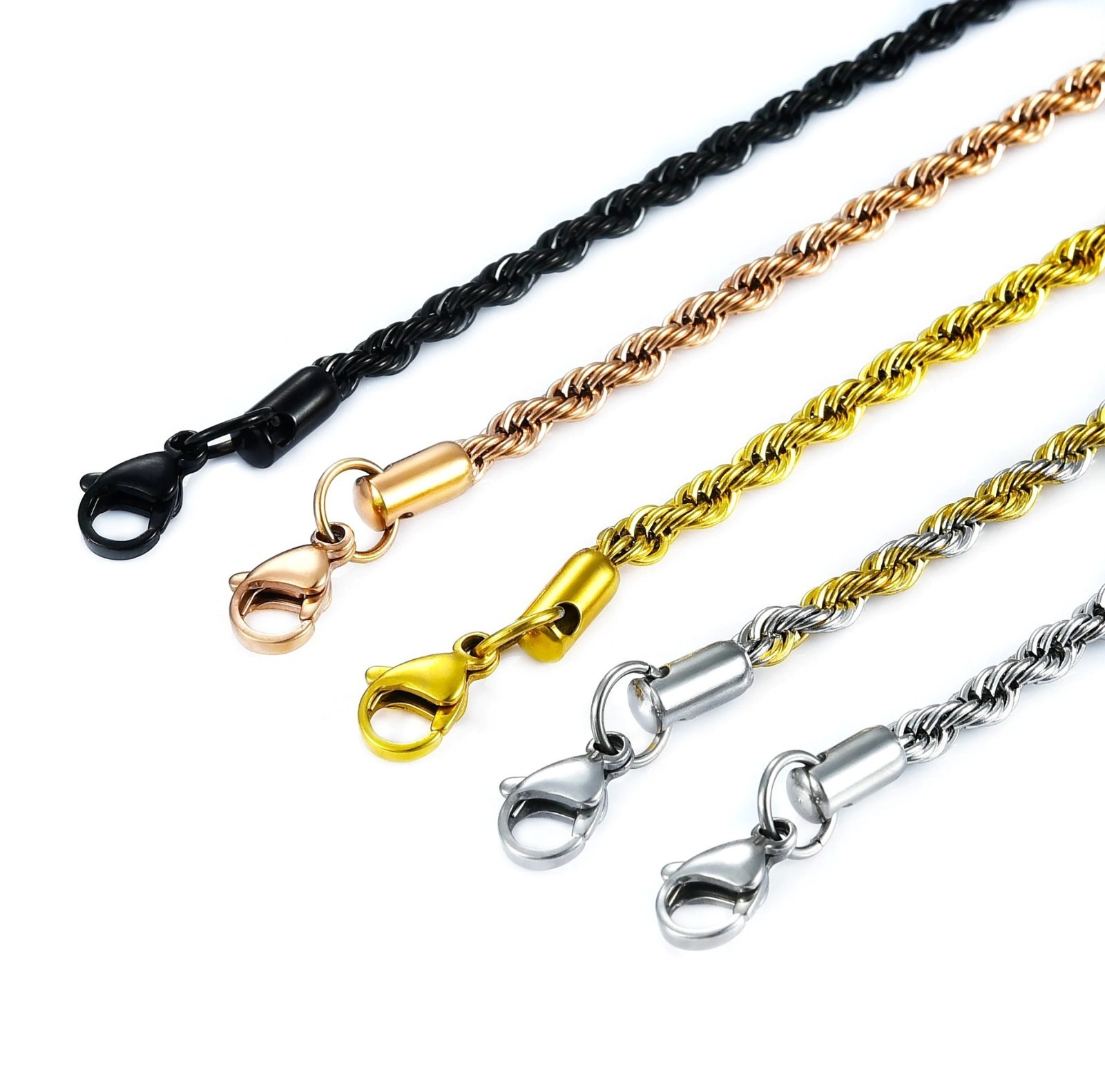 Rope chain necklace for men and women, stainless steel, 16/ 30 in, 2/3/4/5/6mm