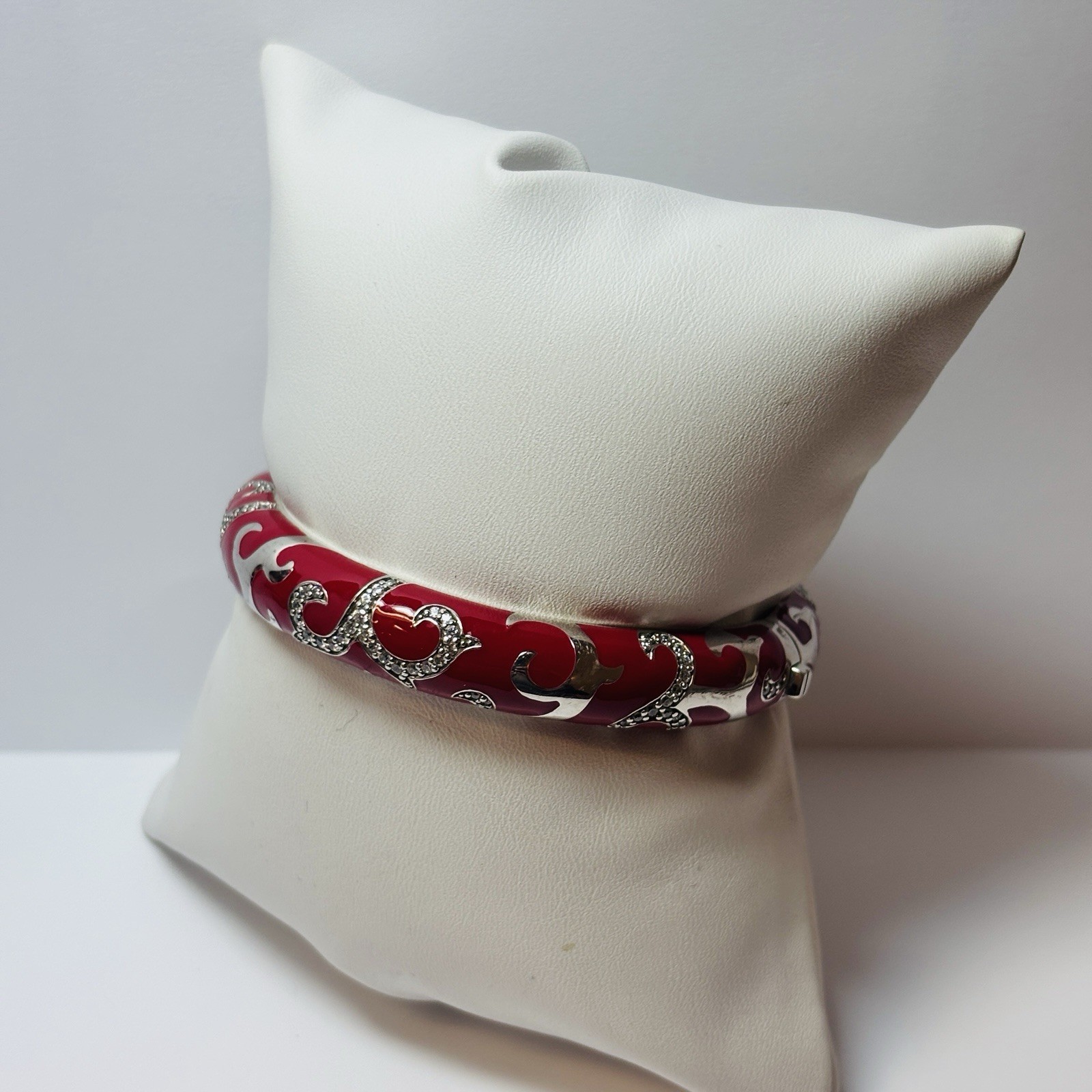 Belle Etoile Sterling 925 Silver Red Enamel Royale CZ Bangle Bracelet 7 in-1.3