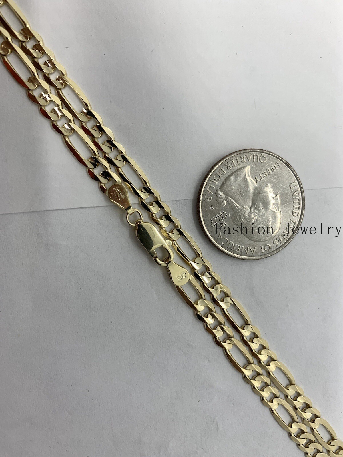 14K Solid Yellow Gold Figaro Link Chains Necklace Men’s/Women’s 4mm-6mm 18″-30″