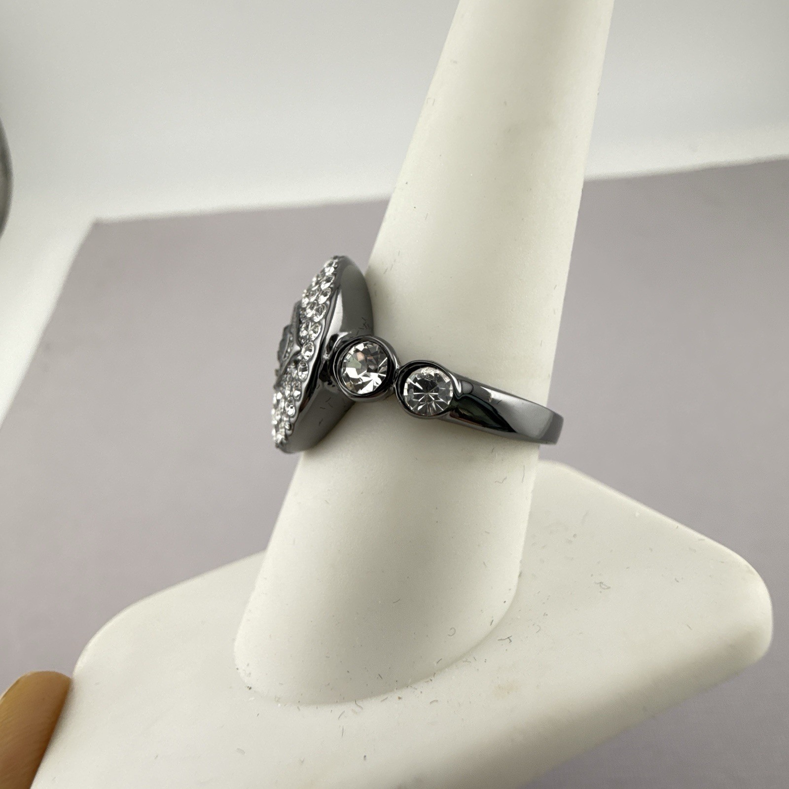Joan Boyce Ring Evil Eye Black Angel Eye Talisman 8.75 Gunmetal Rhinestone HSN