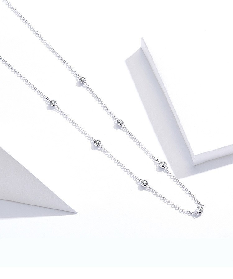 925 Sterling Silver CZ Bezel Station Chain Necklace Dainty for Women